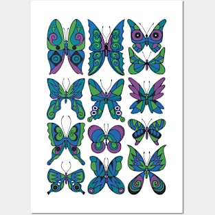 Retro Inspired Butterfly Pattern Posters and Art